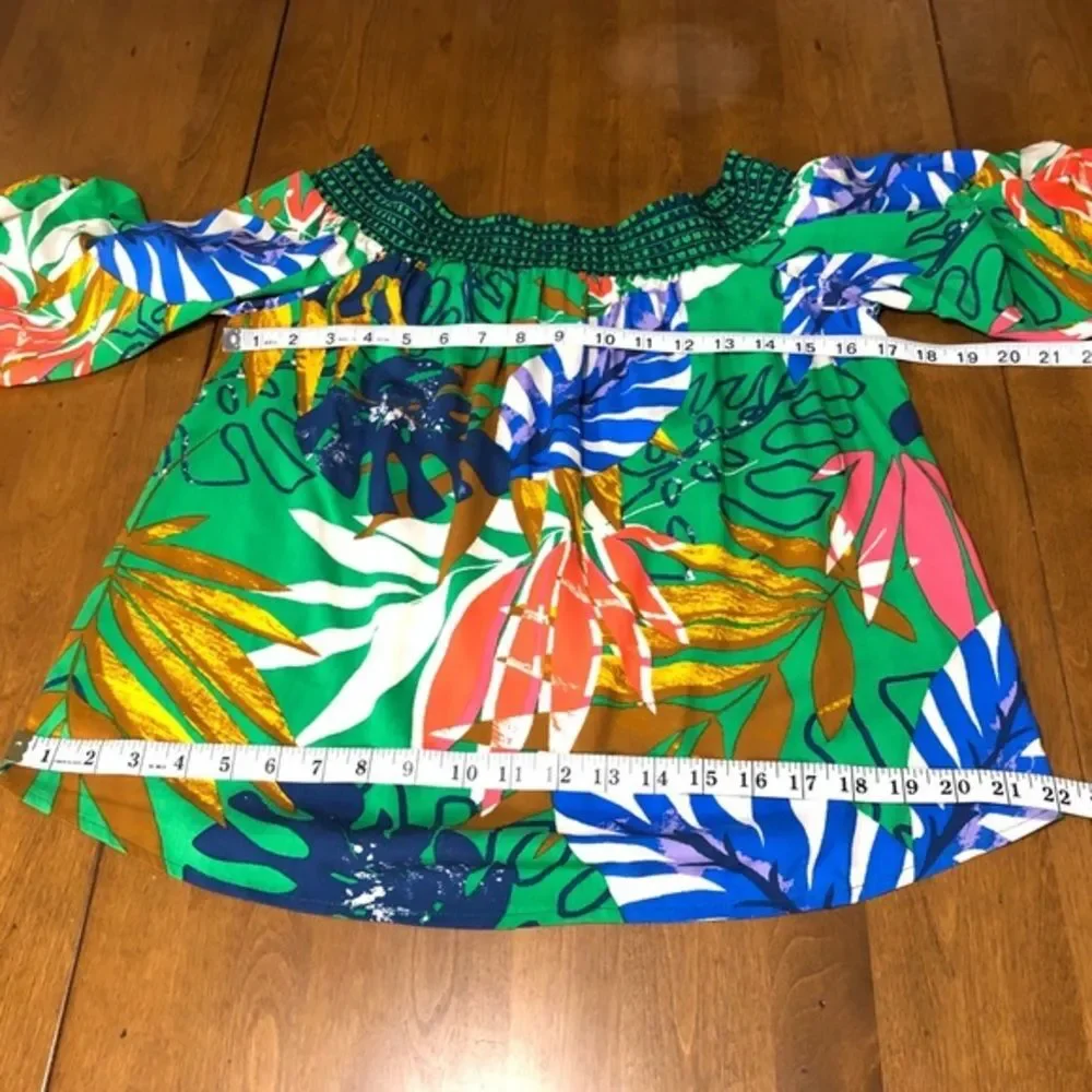 Jealous Tomato Green‎ Tropical Leaf Print Blouse M